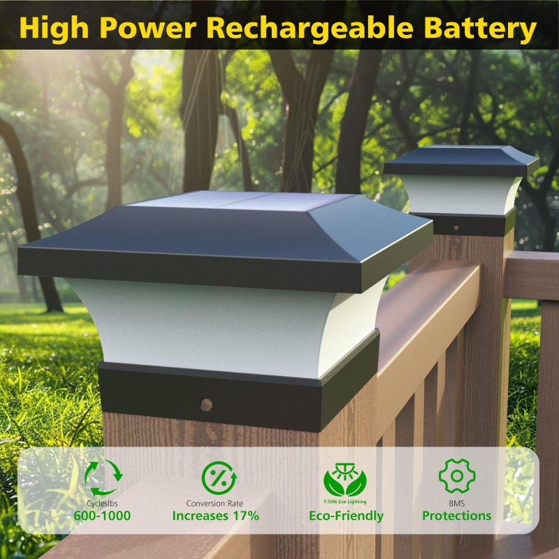 T-SUN Solar Post Lights, Outdoor Waterproof LED Lights for 4x4 Wooden Posts, Deck, Fence, Garden, Mailbox â€“ Eco-Friendly, Made from Recycled Materials, Sustainable Solar Fence Post Light (4 Pack) - Image 4